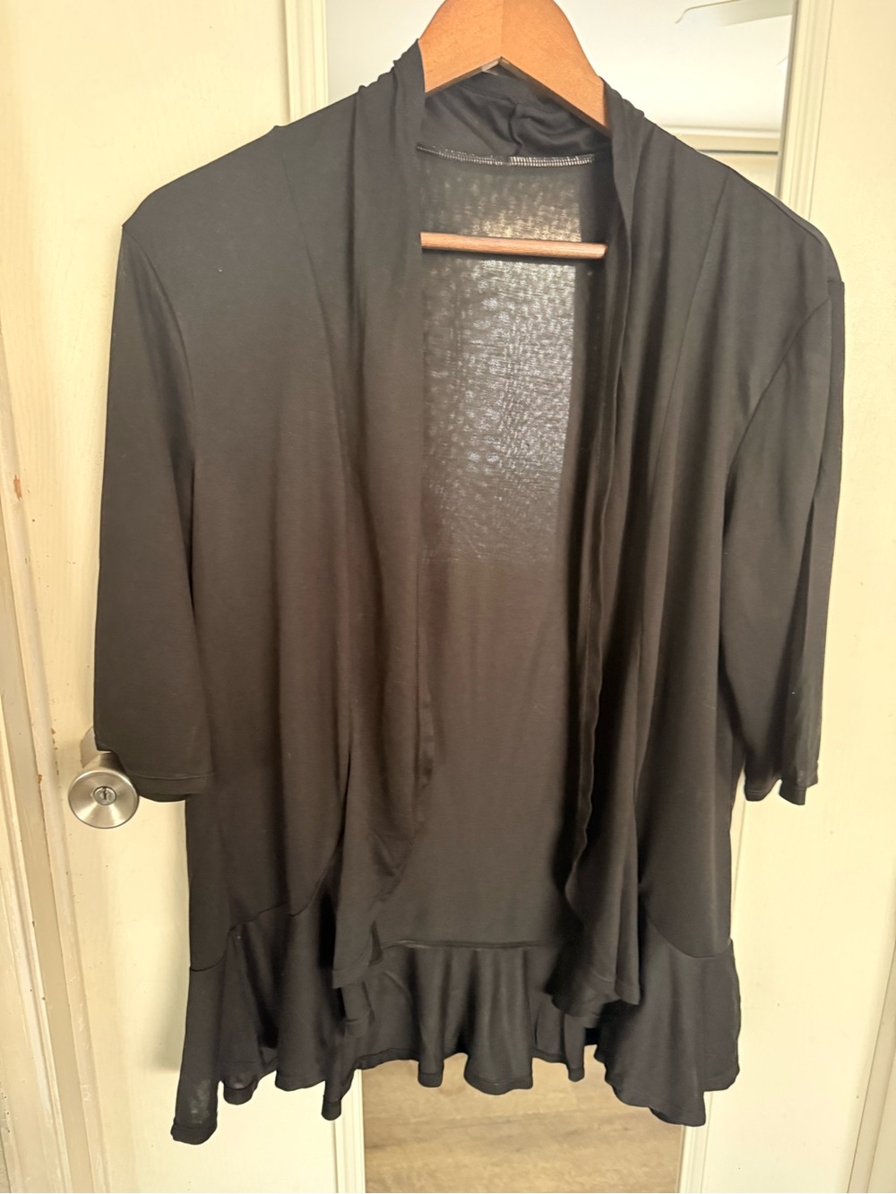 HALARA Black Draped Open Cardigan with Ruffle Hem